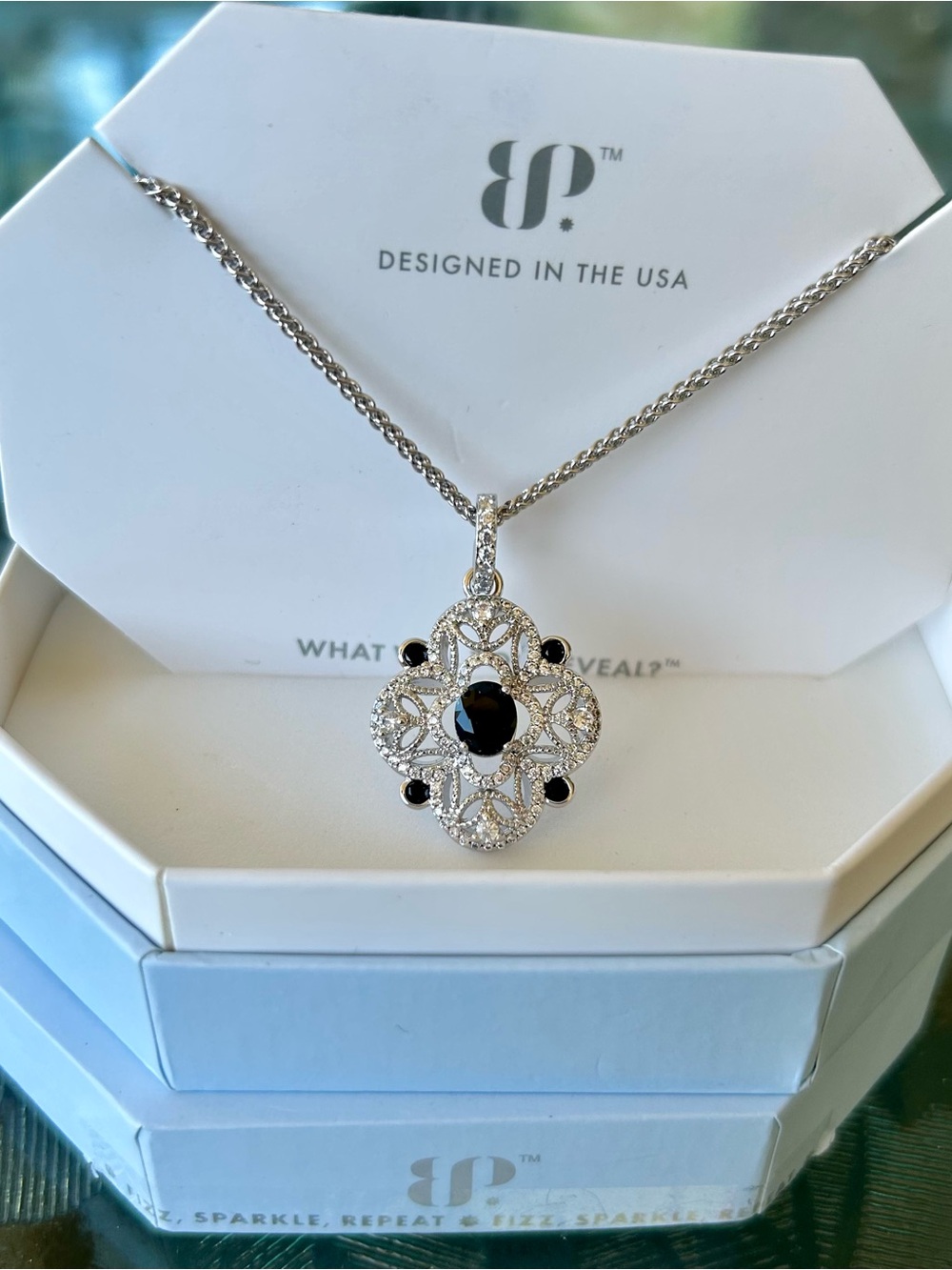 BP OG Black Onyx Cubic Zirconia Rhodium plating